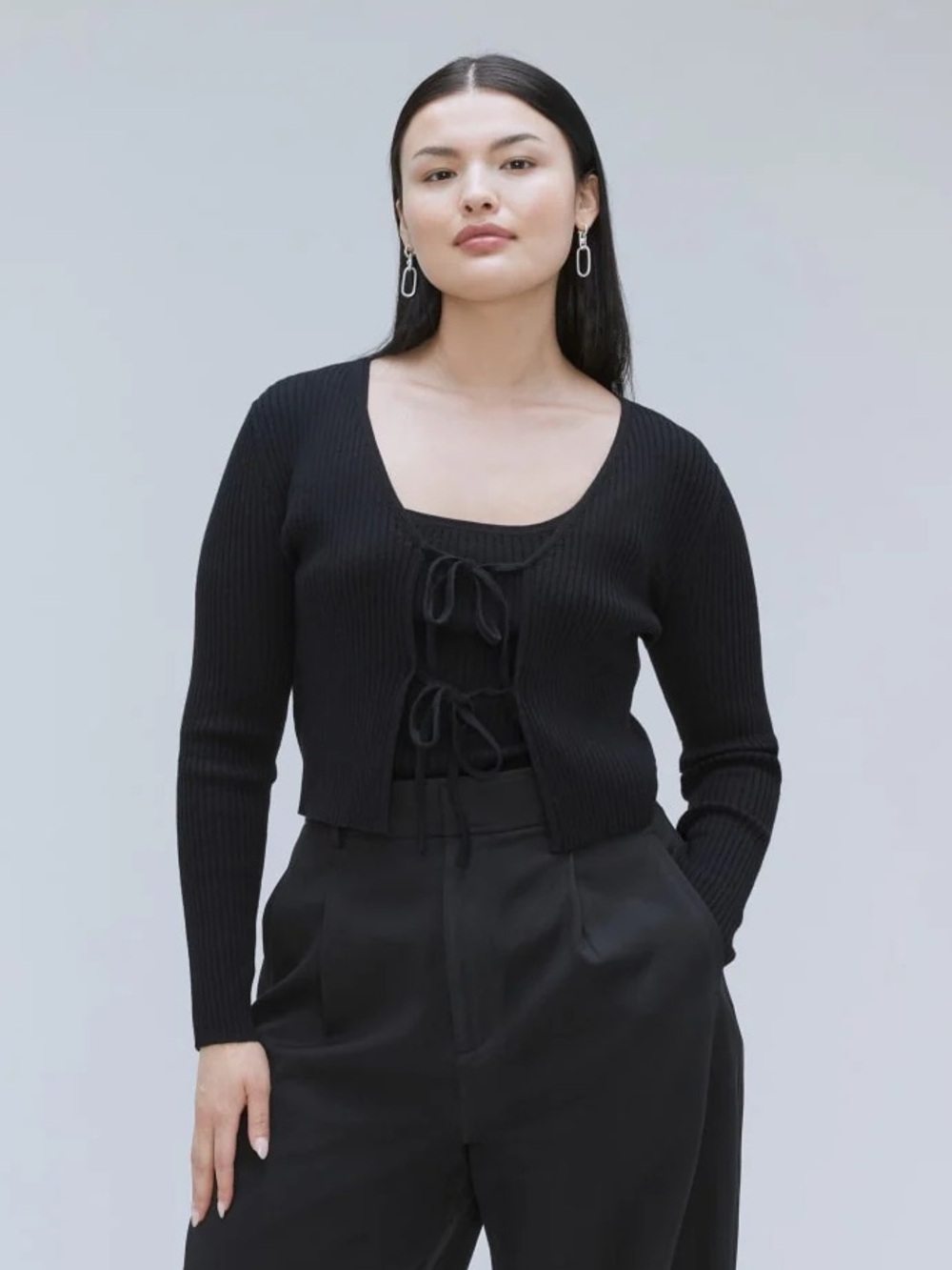 Everlane Tie Front Cardigan Top Small Black The Cotton Merino Front Tie Top